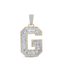  10k Two-tone Gold Mens Baguette Diamond G Initial Letter Charm Pendant 1-7/8 Cttw