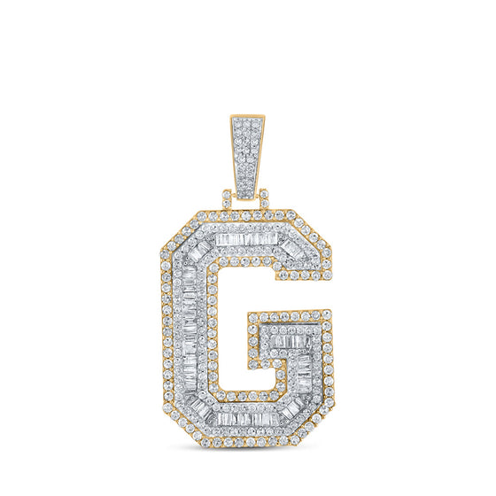 10k Two-tone Gold Mens Baguette Diamond G Initial Letter Charm Pendant 1-7/8 Cttw