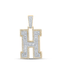  10k Two-tone Gold Mens Baguette Diamond H Initial Letter Charm Pendant 2 Cttw