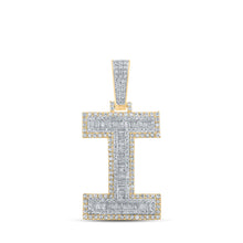  10k Two-tone Gold Mens Baguette Diamond I Initial Letter Charm Pendant 1-3/4 Cttw