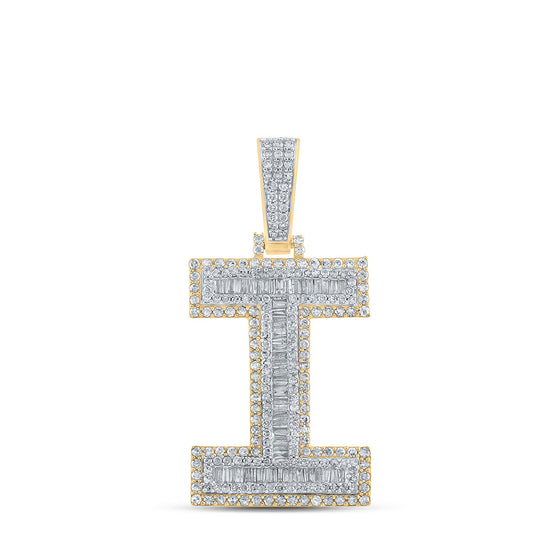 10k Two-tone Gold Mens Baguette Diamond I Initial Letter Charm Pendant 1-3/4 Cttw