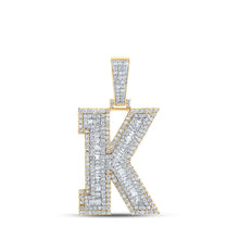  10k Two-tone Gold Mens Round Diamond K Initial Letter Charm Pendant 1-7/8 Cttw