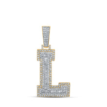  10k Two-tone Gold Mens Baguette Diamond L Initial Letter Charm Pendant 1-1/2 Cttw