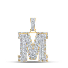  10k Two-tone Gold Mens Baguette Diamond M Initial Letter Charm Pendant 2-7/8 Cttw