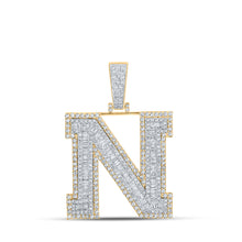  10k Two-tone Gold Mens Baguette Diamond N Initial Letter Charm Pendant 2-5/8 Cttw