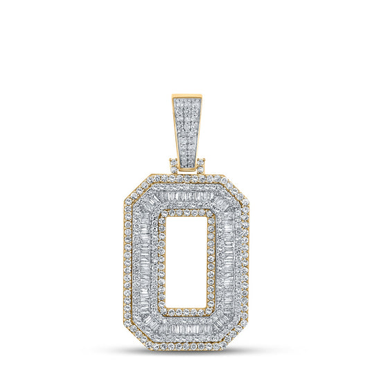 10k Two-tone Gold Mens Baguette Diamond Number 0 Charm Pendant 2-1/5 Cttw