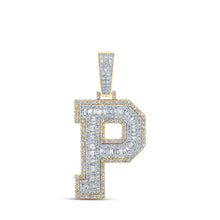  10k Two-tone Gold Mens Baguette Diamond P Initial Letter Charm Pendant 1-7/8 Cttw