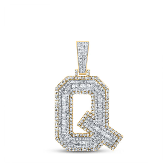 10k Two-tone Gold Mens Baguette Diamond Q Initial Letter Charm Pendant 2-1/5 Cttw