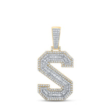  10k Two-tone Gold Mens Baguette Diamond S Letter Charm Pendant 1-3/4 Cttw