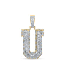  10k Two-tone Gold Mens Baguette Diamond U Initial Letter Charm Pendant 1-7/8 Cttw