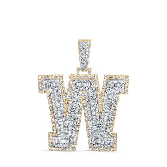 10k Two-tone Gold Mens Baguette Diamond W Initial Letter Charm Pendant 3 Cttw