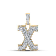  10k Two-tone Gold Mens Baguette Diamond X Initial Letter Charm Pendant 2 Cttw