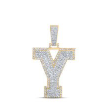  10k Two-tone Gold Mens Baguette Diamond Y Initial Letter Charm Pendant 1-5/8 Cttw