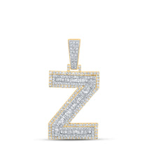  10k Two-tone Gold Mens Baguette Diamond Z Initial Letter Charm Pendant 1-7/8 Cttw
