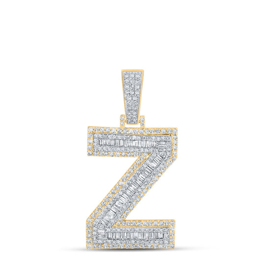 10k Two-tone Gold Mens Baguette Diamond Z Initial Letter Charm Pendant 1-7/8 Cttw