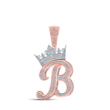  10k Two-tone Gold Mens Round Diamond Crown B Letter Charm Pendant 1-1/2 Cttw
