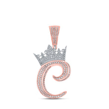  10k Two-tone Gold Mens Round Diamond Crown C Letter Charm Pendant 1-1/3 Cttw