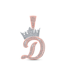  10k Two-tone Gold Mens Round Diamond Crown D Letter Charm Pendant 1-5/8 Cttw