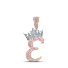  10k Two-tone Gold Mens Round Diamond Crown E Letter Charm Pendant 1-1/5 Cttw