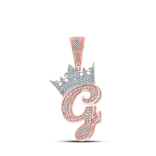  10k Two-tone Gold Mens Round Diamond Crown G Letter Charm Pendant 1-3/8 Cttw