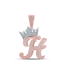  10k Two-tone Gold Mens Round Diamond Crown H Letter Charm Pendant 1-7/8 Cttw