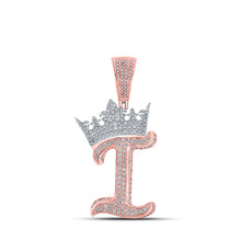  10k Two-tone Gold Mens Round Diamond Crown I Letter Charm Pendant 1-1/3 Cttw
