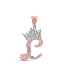  10k Two-tone Gold Mens Round Diamond Crown L Letter Charm Pendant 1-1/2 Cttw