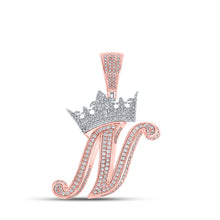  10k Two-tone Gold Mens Round Diamond N Crown Letter Charm Pendant 1-3/8 Cttw