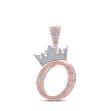  10k Two-tone Gold Mens Round Diamond Crown O Letter Charm Pendant 1-3/8 Cttw