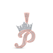  10k Two-tone Gold Mens Round Diamond Crown P Letter Charm Pendant 1-1/2 Cttw