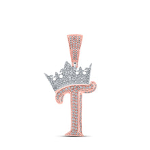  10k Two-tone Gold Mens Round Diamond T Crown Letter Charm Pendant 1 Cttw