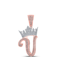  10k Two-tone Gold Mens Round Diamond Crown V Letter Charm Pendant 1-1/5 Cttw
