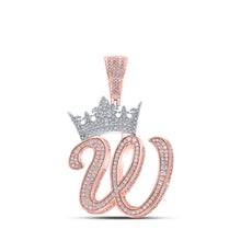  10k Two-tone Gold Mens Round Diamond Crown W Letter Charm Pendant 1-3/4 Cttw