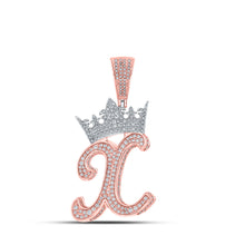  10k Two-tone Gold Mens Round Diamond Crown X Letter Charm Pendant 1-1/2 Cttw