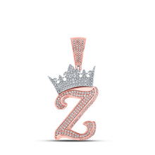  10k Two-tone Gold Mens Round Diamond Crown Z Letter Charm Pendant 1-3/8 Cttw