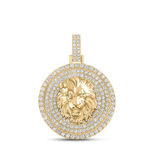  10k Yellow Gold Mens Round Diamond Lion Circle Charm Pendant 2-1/2 Cttw