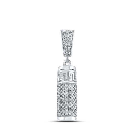 10k White Gold Mens Round Diamond Urn Cylinder Charm Pendant 1 Cttw