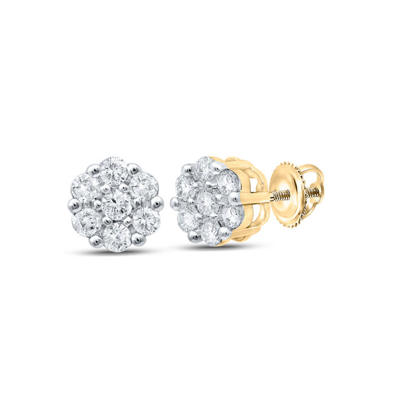 10k Yellow Gold Womens Round Diamond Flower Cluster Earrings 1/5 Cttw