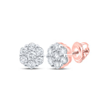  10k Rose Gold Womens Round Diamond Flower Cluster Earrings 3/4 Cttw