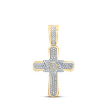  10k Yellow Gold Mens Round Diamond Cross Charm Pendant 1/3 Cttw