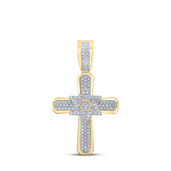 10k Yellow Gold Mens Round Diamond Cross Charm Pendant 1/3 Cttw