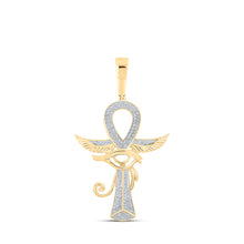 10k Yellow Gold Mens Round Diamond Ankh Eye Cross Charm Pendant 1/3 Cttw