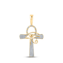  10k Yellow Gold Mens Round Diamond Ankh Eye Cross Charm Pendant 1/3 Cttw