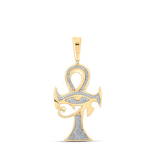  10k Yellow Gold Mens Round Diamond Ankh Eye Cross Charm Pendant 1/3 Cttw