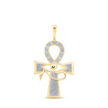  10k Yellow Gold Mens Round Diamond Ankh Eye Cross Charm Pendant 1/2 Cttw