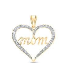  10k Yellow Gold Womens Round Diamond Mom Heart Pendant 1/10 Cttw