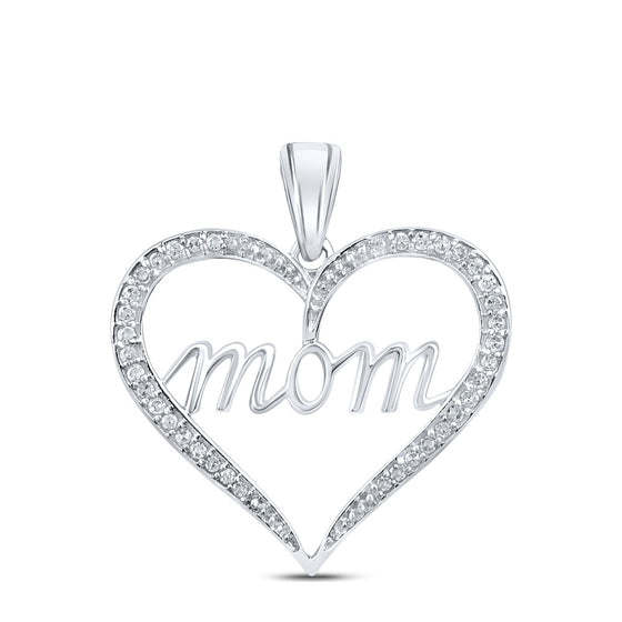 10k White Gold Womens Round Diamond Mom Heart Pendant 1/10 Cttw