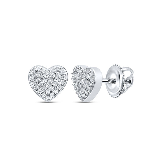 10k White Gold Womens Round Diamond Heart Earrings 1/5 Cttw