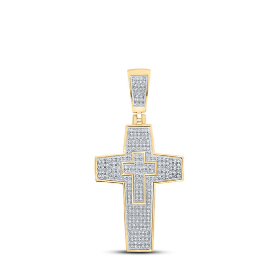 10k Yellow Gold Mens Round Diamond Cross Charm Pendant 3/4 Cttw