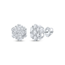  14k White Gold Womens Round Diamond Flower Cluster Earrings 1-3/4 Cttw